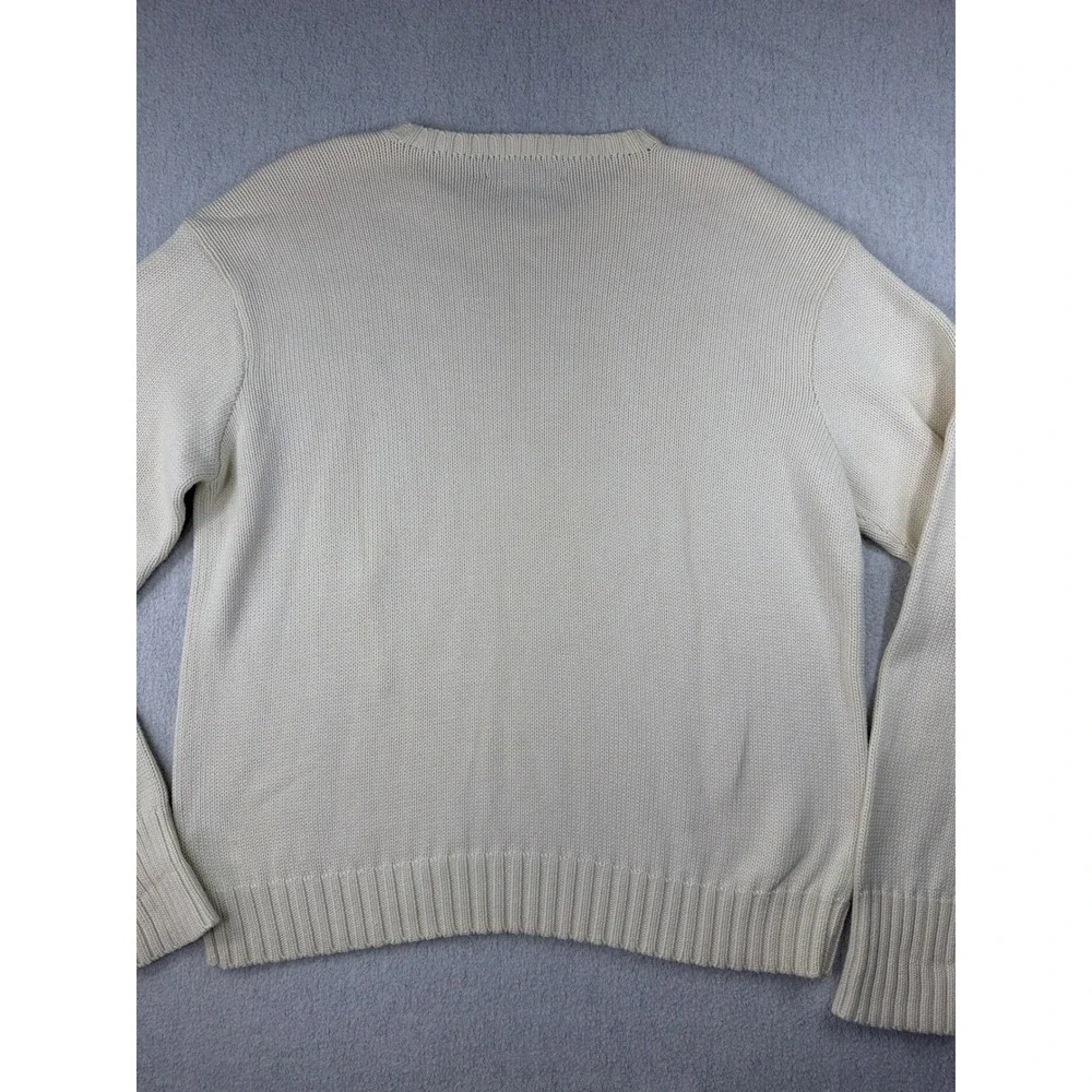 90's Vtg Polo Ralph Lauren Sweater Mens XL Cream 100% Cotton Crewneck navy pony